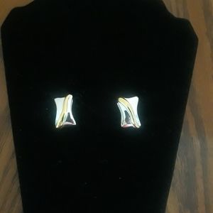 Vintage square silver gold stripe earrings